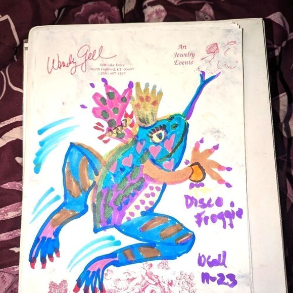 Wendy Gell art drawing. Disco froggy! Colorful markers on paper signed. - Picture 2 of 2